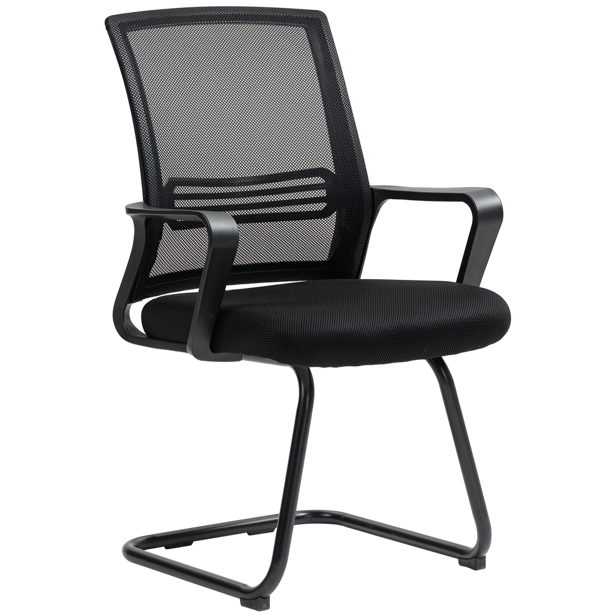 Ergonomic Desk Chair No Wheels, Padded Mesh Office Reception Chair with Sled Base