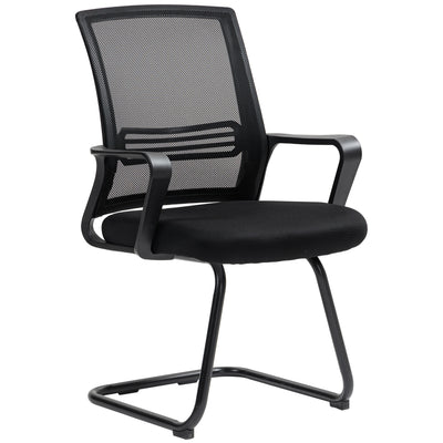 Ergonomic Desk Chair No Wheels, Padded Mesh Office Reception Chair with Sled Base