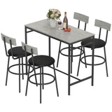 5-Piece Bar Table Set, Industrial Bar Table and Stools for 4 with Footrest and Steel Frame for Kitchen