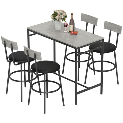 5-Piece Bar Table Set, Industrial Bar Table and Stools for 4 with Footrest and Steel Frame for Kitchen