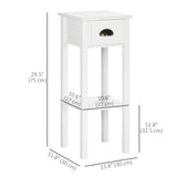 2 Tier Side Table, Narrow Tall End Table with Drawer and Shelf, Slim Wooden Nightstand for Living Room