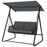 2-Person Outdoor Patio Porch Swing with Adjustable Canopy, Rattan Hanging Swing Bench with Soft Cushions