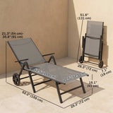 Outdoor Lounge Chair, 5-Level Adjustable Folding Chaise Chair with 2 Wheels for Backyard