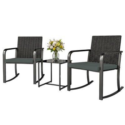 3 Pieces Rocking Bistro Set Outdoor Patio Furniture Set with Cushions