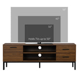 Meuble TV pour téléviseur jusqu'à 50 pouces, Meuble TV avec porte, rangement ouvert et tiroirs, Table TV avec pieds en acier