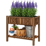 Jardinière surélevée en bois, bac de plantation avec tablette de rangement, 34