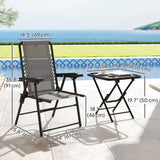 Ensemble bistro patio 3 pièces, ensemble table et chaises pliantes extérieures, ensemble de mobilier patio en métal avec porte-verres