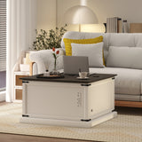 Lift Top Coffee Table with Charging Station, Square Farmhouse Center Table with Hidden Storage