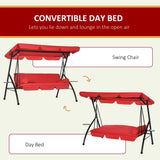 Balançoire de patio 3 places, chaise convertible 2 en 1 lit plat, balançoire planeur avec auvent d'ombre réglable
