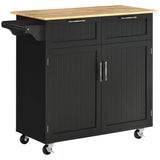 Rolling Kitchen Island with Storage Drawers, Kitchen Cart with Rubber Wood Top