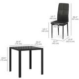 Ensemble de cuisine rectangulaire 3 pièces avec table en verre et chaises avec cadre en métal et rembourrage en similicuir pour salle à manger