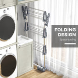 3-Tier Foldable Clothes Drying Rack, Stainless Steel Laundry Rack with 2 Side Wings and 6 Castors, Collapsible Adjustable Clothes Airer for Indoor Outdoor