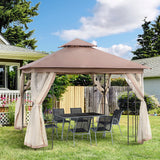 10'x10' Soft-top Steel Patio Gazebo Outdoor Sun Shelter with 2-Tier Polyester Roof