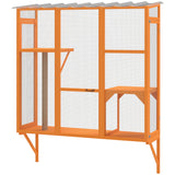 Wooden Catio Outdoor, Cat Window Box Enclosure for 2-3 Large Cats with 2 Jumping Platforms & Scratching Post