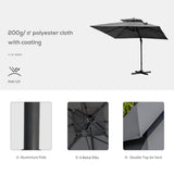 10' x 10' Cantilever Patio Umbrella, Double Top Square Offset Umbrella with 360° Rotation, 5 Adjustable Tilt Angles