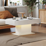 Extendable Coffee Table with LED Lights, Modern High Gloss Center Table with Hidden Storage for Living Room