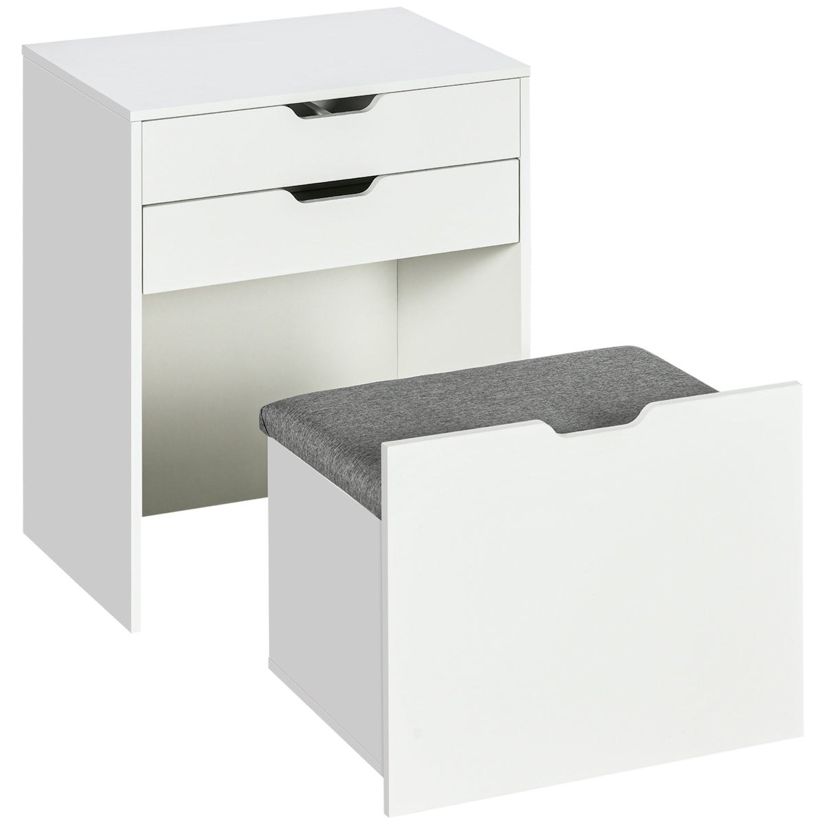 Coiffeuse avec miroir rabattable, Coiffeuse de maquillage avec tabouret, Table de toilette avec tiroir et 7 compartiments