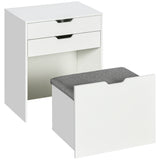 Coiffeuse avec miroir rabattable, Coiffeuse de maquillage avec tabouret, Table de toilette avec tiroir et 7 compartiments