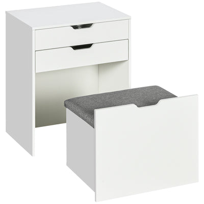 Vanity Set with Flip Top Mirror, Makeup Vanity Desk with Stool, Dressing Table with Drawer and 7 Compartments