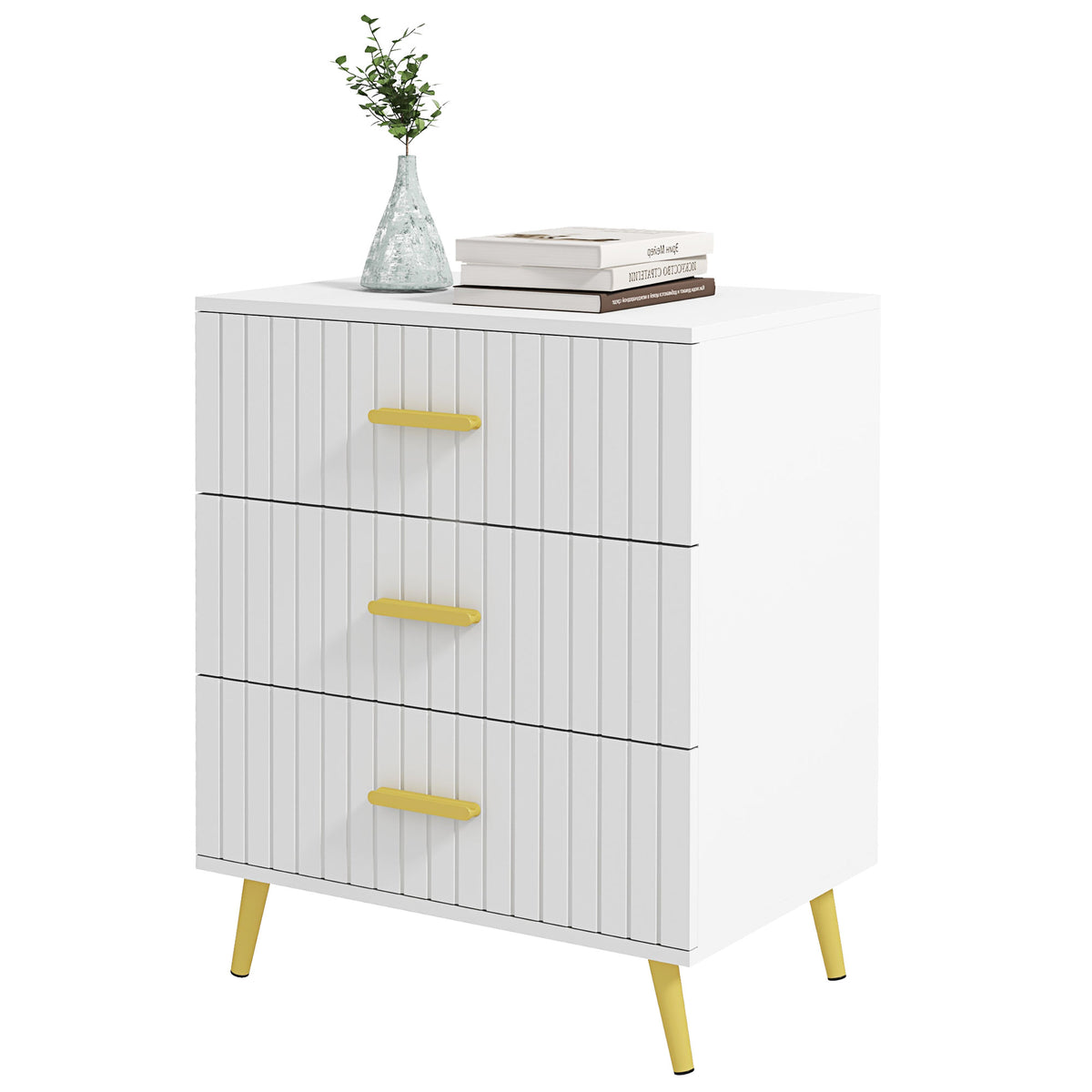 4 Drawer Cabinet, Chest of Drawers with Aluminium Legs and Gold Handles