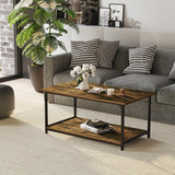 Industrial Coffee Table with Storage Shelf, 2-tier Center Table for Living Room