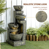 Outdoor Fountain Cascading Waterfall with 4-Tier Stone Look Bowls, Adjustable Flow & LED Lights for Patio Garden