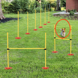 Ensemble d'entraînement d'agilité portable 3 pièces pour chiens avec barre de tissage réglable, saut en hauteur réglable