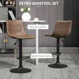 Adjustable Counter Height Bar Stools Set of 2, 360° Swivel Kitchen Counter Stools Dining Chairs with Backs, Vintage Leather