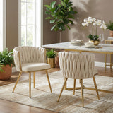 Ensemble de 2 chaises de salle à manger modernes, chaises de cuisine au toucher velours avec dossier tissé et pieds métalliques