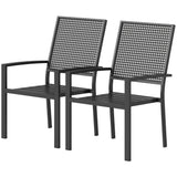 Stackable Patio Chairs Set of 2, Outdoor Dining Chairs with Faux Wicker Steel Mesh Back