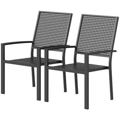 Stackable Patio Chairs Set of 2, Outdoor Dining Chairs with Faux Wicker Steel Mesh Back