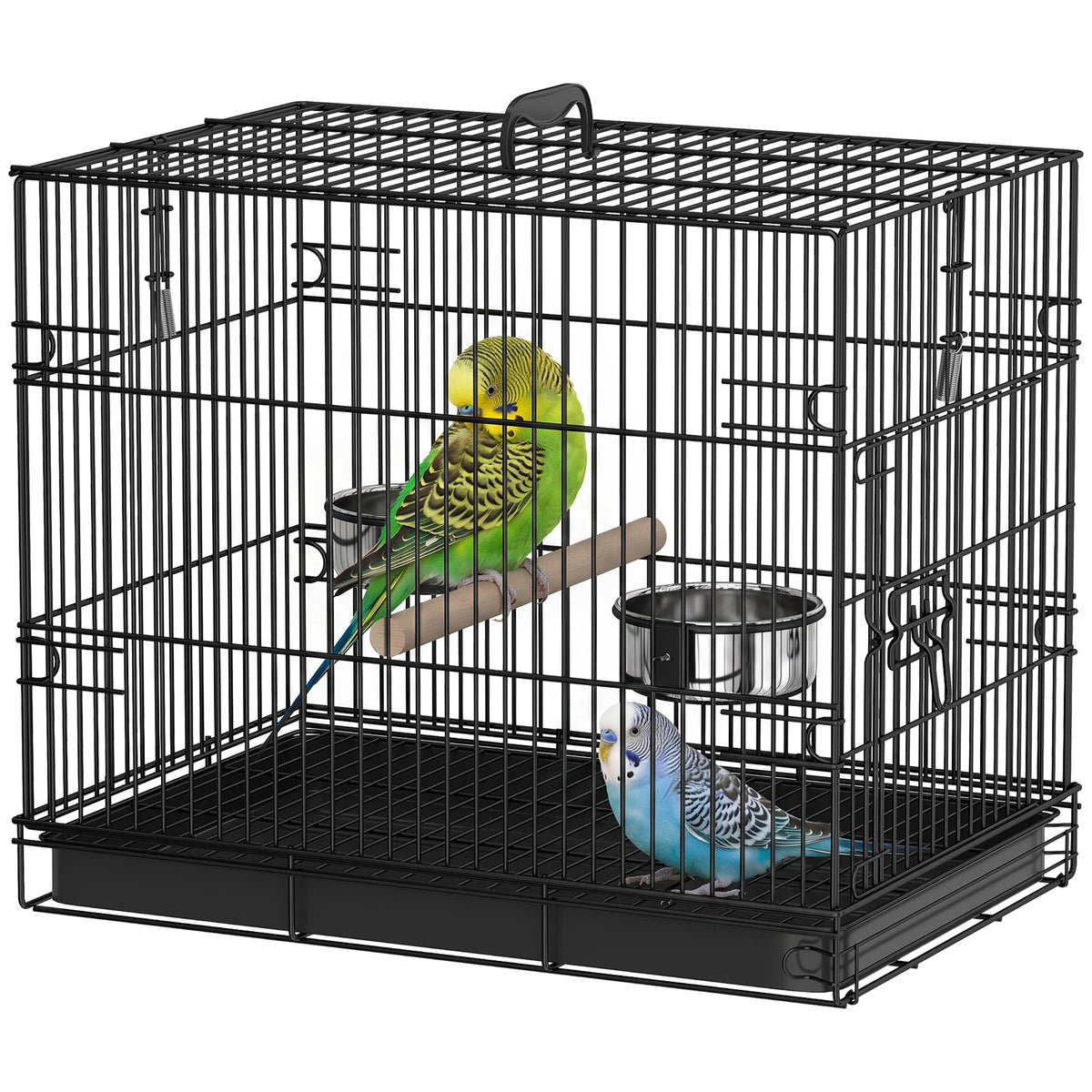 Bird Cage Portable w/ Slide-Out Tray Travel Cage for Parakeets w/ Perch & Food Bowls
