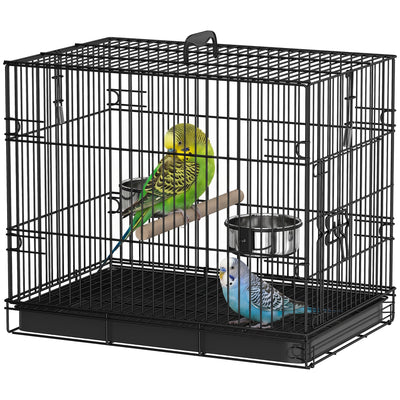 Bird Cage Portable w/ Slide-Out Tray Travel Cage for Parakeets w/ Perch & Food Bowls