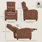 Corduroy Home Theater Seating, Push Back Recliner Chair with Padded Seat for Living Room