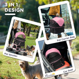 4 Wheels Pet Stroller, 3 in 1 Dog Cat Travel Folding Carrier, for Small Dogs, Storage Bag