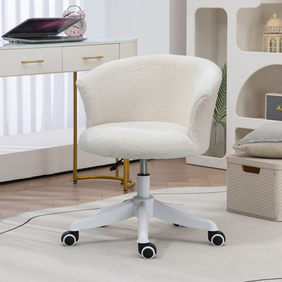 Armless Office Chair, Fluffy Computer Desk Chair with Adjustable Height, Swivel Wheels, Mid Back
