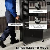 Rolling Tool Cabinet with Pegboard, Lockable Tool Chest, Mobile Tool Storage Organizer for Garage and Workshop
