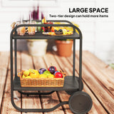 Outdoor Grill Cart with Storage, 2-Tier Bar Cart on Wheels with Side Handle, Steel Frame for Indoor Outdoor