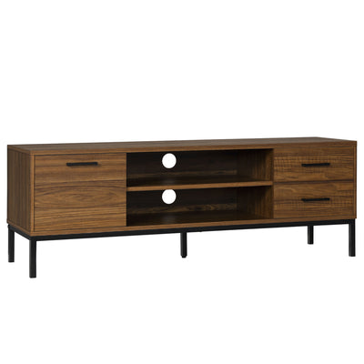 Meuble TV pour téléviseur jusqu'à 50 pouces, Meuble TV avec porte, rangement ouvert et tiroirs, Table TV avec pieds en acier