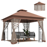 10'x10' Soft-top Steel Patio Gazebo Outdoor Sun Shelter with 2-Tier Polyester Roof