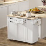 Kitchen Island on Wheels with Wood Drop Leaf, Rolling Kitchen Cart with Adjustable Shelf