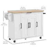 Modern Rolling Kitchen Island Cart with Drawers, Natural Wood Top, Towel Rack, Door Storage Cabinet