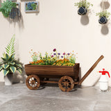 Boîte de plantation en wagon en bois, jardinière mobile avec 4 roues, petit chariot-brouette avec trous de drainage