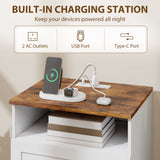 Nightstand with Charging Station 2 Drawers Bedside Table Set of 2