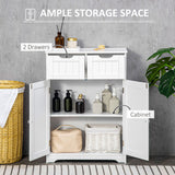 Meuble de salle de bain, Armoire de rangement pour salle de bain avec 2 tiroirs, Étagère réglable pour le salon