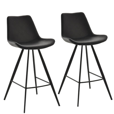 Set of 2 Microfiber Cloth Bar Stools, Bar Chair with Metal Leg Padded Cushion Seat for Dining