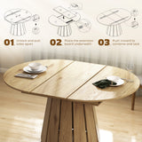 Extendable Dining Table, Round to Oval Convertible Kitchen Table with Storage Shelf for Dining Room