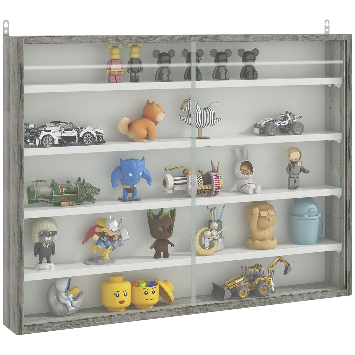 7-Tier Display Cabinet, Shot Glass Display Case, Glass Curio Cabinet with 2 Glass Doors and 6 Adjustable Shelves
