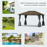 10' x 13' Hardtop Gazebo Aluminum Framed Marquee Party Tent Shelter with Mesh Curtains & Side Walls - Grey