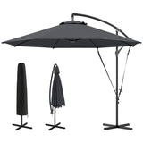9.5' Cantilever Umbrella with Wind Protection Strap and Cover, Hanging Umbrella with Crank and Cross Base